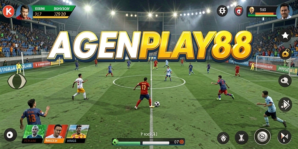 Tampilan utama gameplay AGENPLAY88 dengan aksi sepak bola yang mendebarkan.