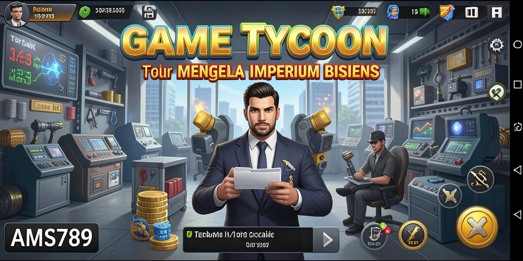 Screenshot gameplay AMS789 menampilkan aksi pengelolaan bisnis yang seru.
