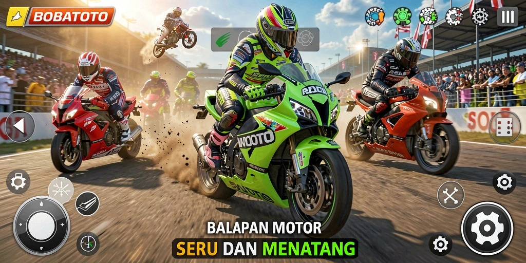 Gameplay mendebarkan balapan motor di BOBATOTO.