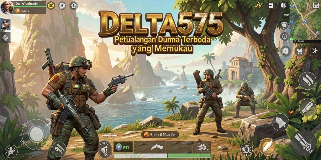 Screenshot gameplay DELTA575 menampilkan dunia terbuka yang berwarna-warni.