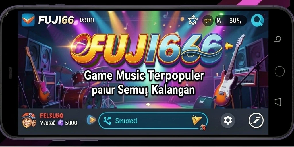 Screenshot gameplay FUJI66 dengan tampilan interaktif dan lagu yang sedang dimainkan.