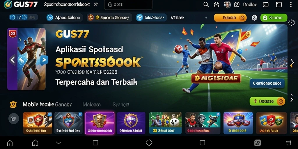 Tampilan utama aplikasi GUS77 yang menampilkan taruhan olahraga.