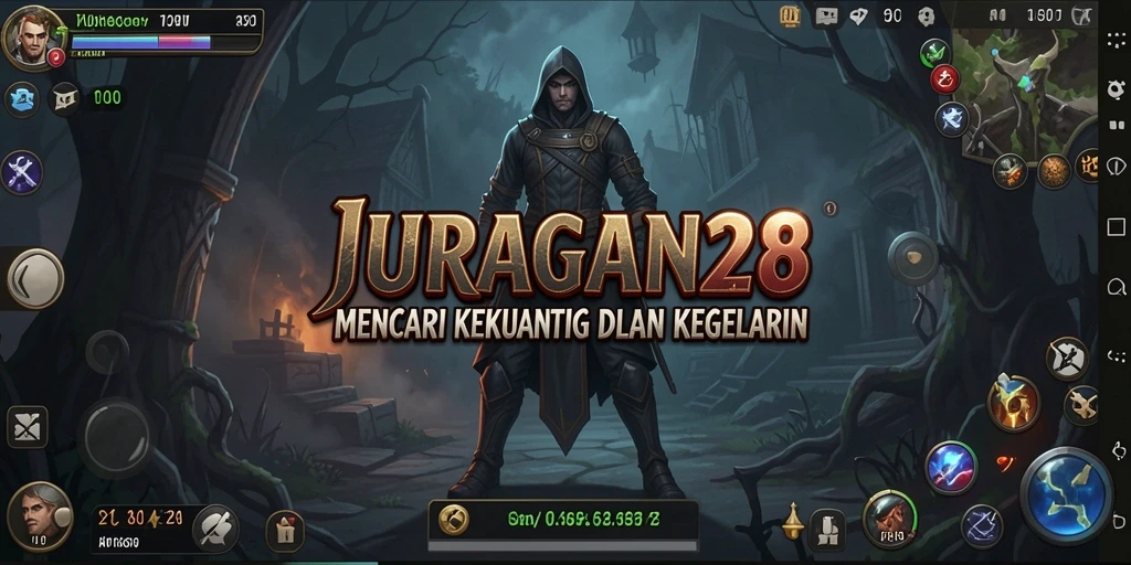 Screenshot dari gameplay menegangkan JURAGAN28 menunjukkan suasana kelam dan misterius.