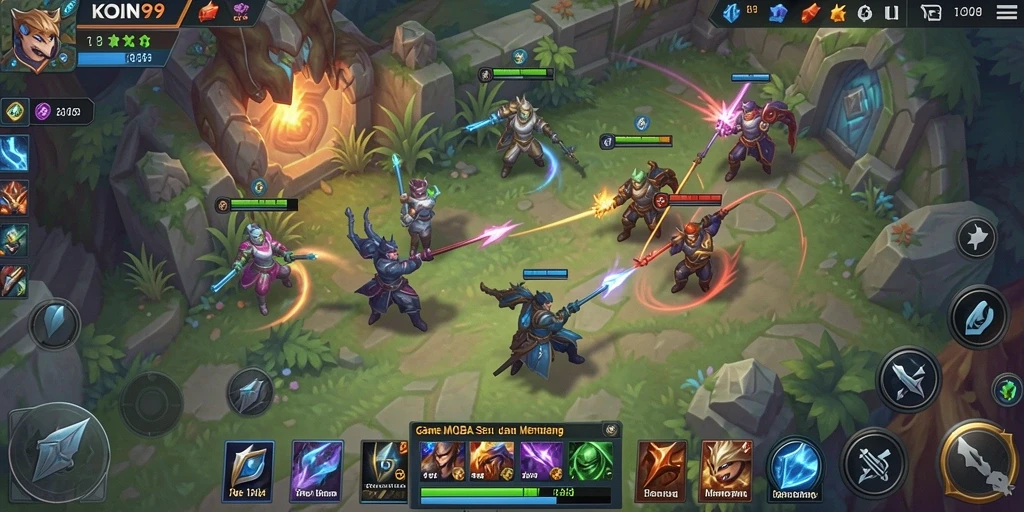 Gameplay KOIN99 menampilkan pertarungan seru antar hero.