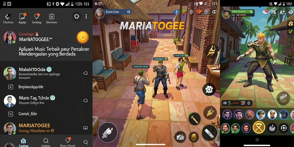 Tampilan gameplay interaktif MARIATOGEL dengan berbagai pilihan lagu.