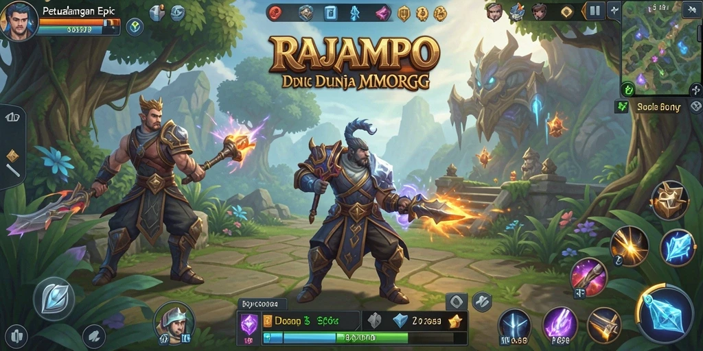 Screenshot utama RAJAMPO menampilkan aksi seru dalam dunia MMORPG yang fantastis.
