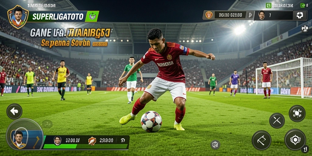 Screenshot gameplay SUPERLIGATOTO yang menampilkan aksi mendebarkan di lapangan.